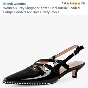 NEW Odetina Women's Sexy Slingback Kitten Heel Buckle Beaded Pumps Black 7.5